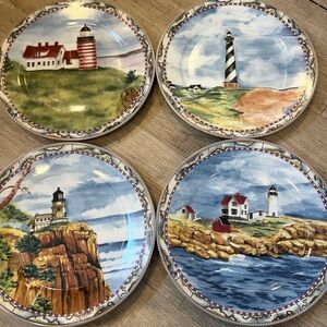 American Atelier Set of Four Lighthouse Themed Plates 8”